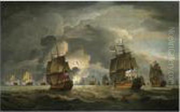 The Destruction Of The Santo Domingo, The Battle Of Cape Stvincent, 16th January 1780 Oil Painting by Thomas Luny