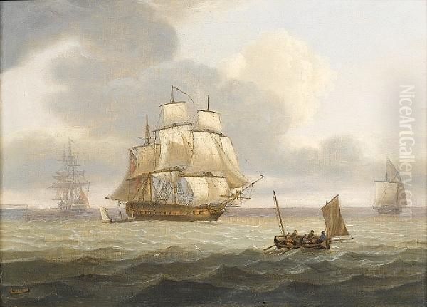 A Frigate Underway Offshore Oil Painting by Thomas Luny