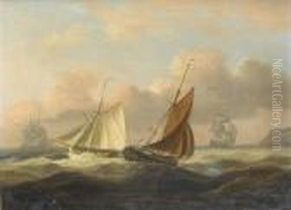 Two Cutters Passing In A Heavy Swell Intorbay Oil Painting by Thomas Luny