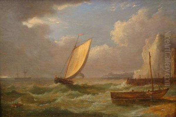 Shipping In Choppy Seas Off The Coast Of Dover Oil Painting by Thomas Luny