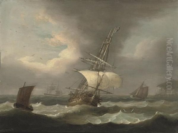 A Frigate Reefed Down As She Approaches Plymouth Oil Painting by Thomas Luny