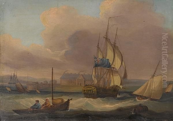 A Ship-of-the-line Off A Fort Oil Painting by Thomas Luny