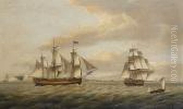 The 'rebecca' In Two Positions Off Walmer Castle Oil Painting by Thomas Luny