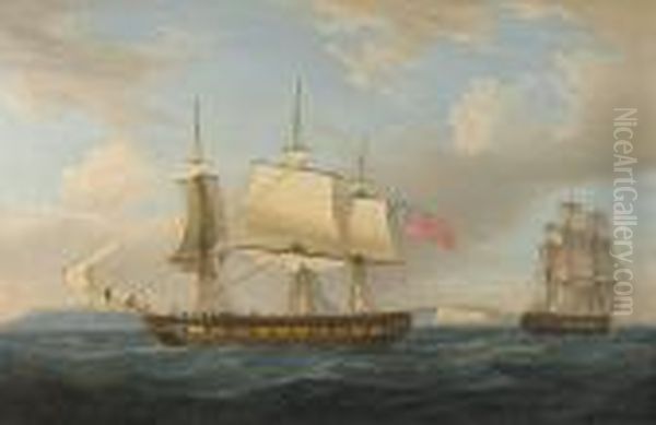 The Fully-rigged Merchantman 'minerva' In Two Positions Off Dover Oil Painting by Thomas Luny