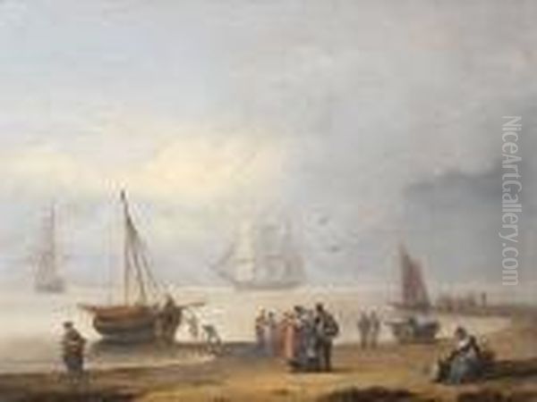 The Teign Ferry, With Passengers Just Landed Ashore Oil Painting by Thomas Luny