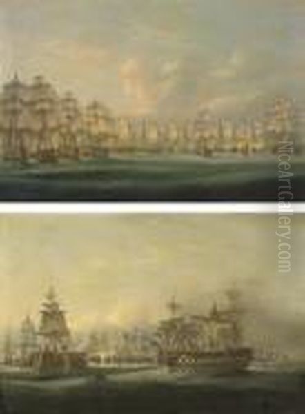 The British Fleet Going Into Action At Trafalgar, With Admiral Collingwood's Oil Painting by Thomas Luny