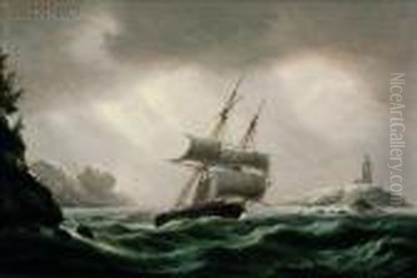 The American Brig Vixen Passing Sambro Lighthouse Oil Painting by Thomas Luny