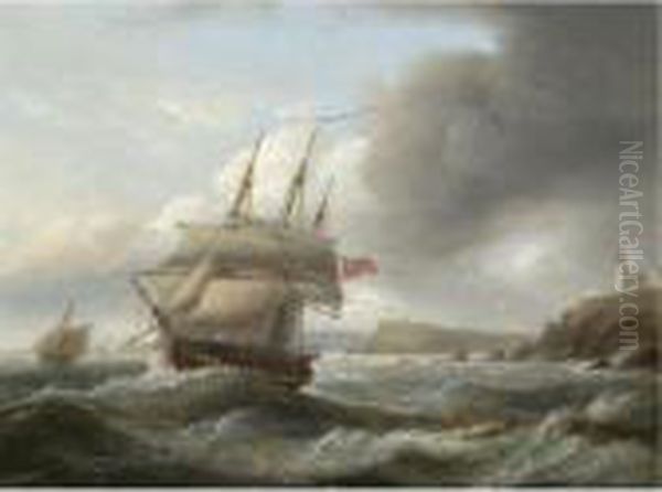 A Frigate Of The Royal Navy Leaving Cork Harbour Oil Painting by Thomas Luny