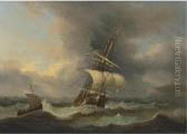 Shortening Sail Off South Foreland Oil Painting by Thomas Luny