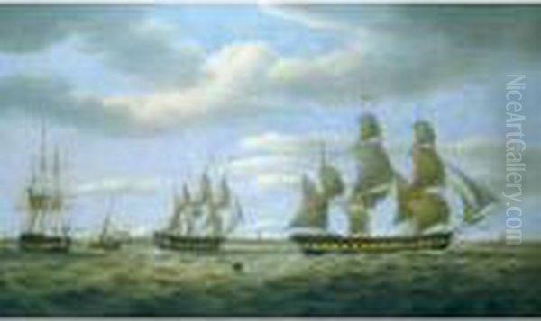 Shipping Off The Coast Oil Painting by Thomas Luny