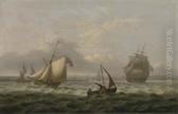 A Royal Naval Cutter Running Ahead Of A Frigate In A Stiff Breezeoff Sheerness Oil Painting by Thomas Luny