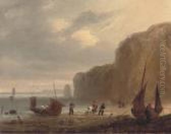 Fishermen Unloading The Day's Catch Oil Painting by Thomas Luny