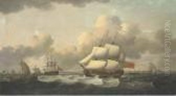 A Royal Navy Frigate And Other Shipping Off Harwich Oil Painting by Thomas Luny