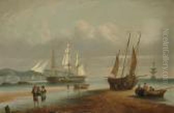 Coastal Scene At Low Tide Oil Painting by Thomas Luny