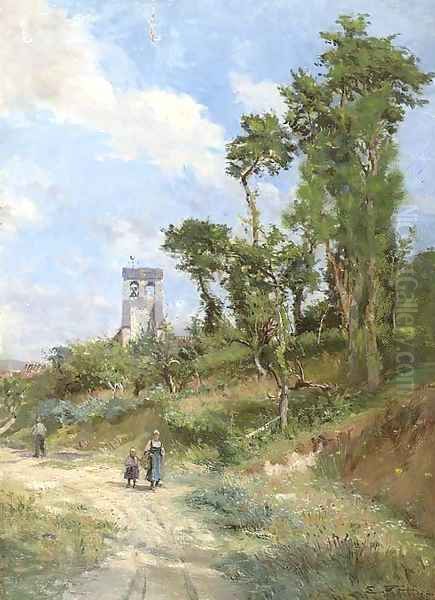 Paysage en ete Oil Painting by Edmond Marie Petitjean