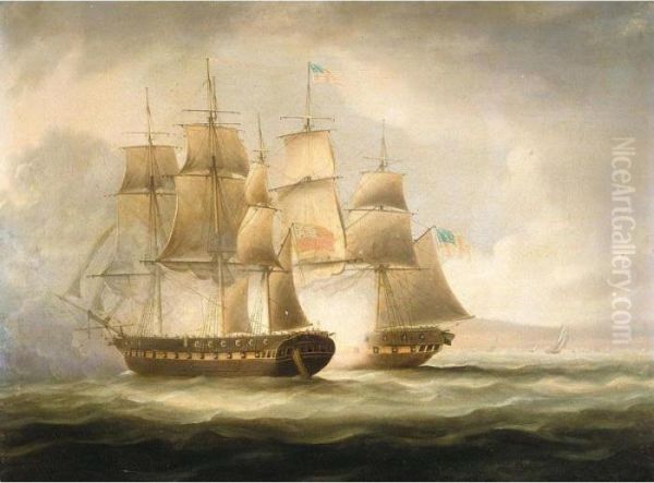 Action Between The H.m.s. Shannon And The U.s.s. Chesapeake Oil Painting by Thomas Luny