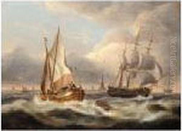 Dutch Barge Off The Coast Oil Painting by Thomas Luny