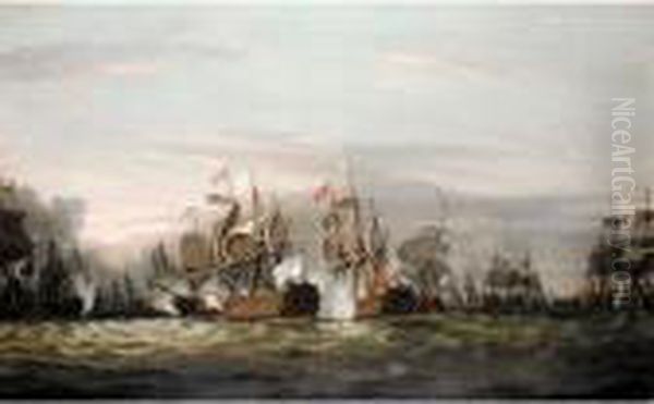 The French Flagship Under Attack At The Battle Of The Saintes, 12 April 1782 Oil Painting by Thomas Luny