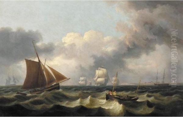 Shipping Off The Coast Oil Painting by Thomas Luny