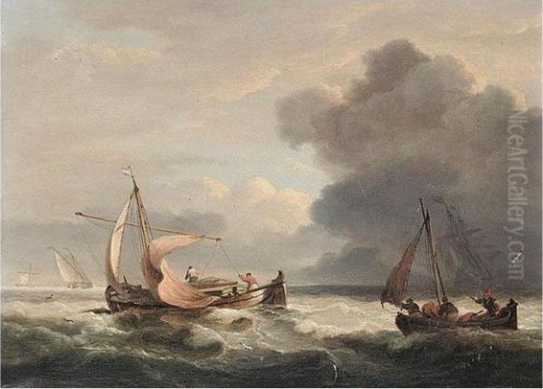 Dutch Barges In Open Seas Oil Painting by Thomas Luny