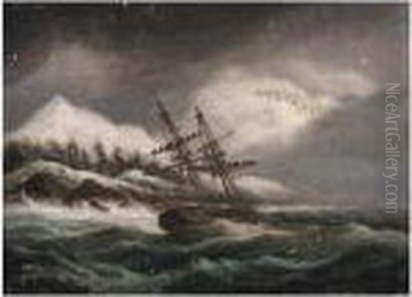 A Brig Off An Arctic Landscape Oil Painting by Thomas Luny