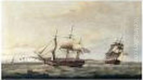 H.m.s. Thornton In Two Positions Off Dover Oil Painting by Thomas Luny