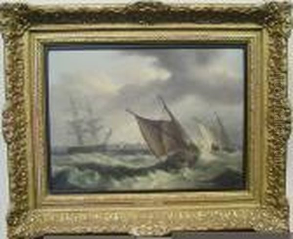 Shipping In Rough Waters Oil Painting by Thomas Luny