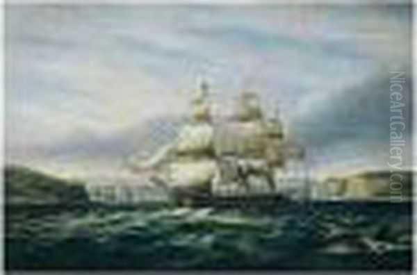 A British Frigate Off Torbay Oil Painting by Thomas Luny