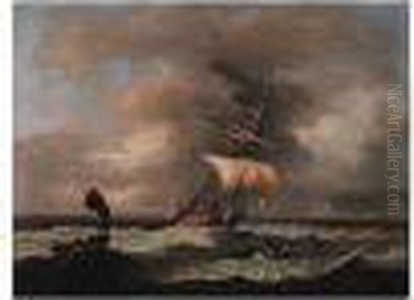 Rough Seas Oil Painting by Thomas Luny