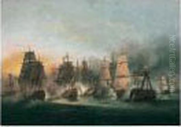 Admiral Rodney's Victory At The Battle Of The Saints Oil Painting by Thomas Luny