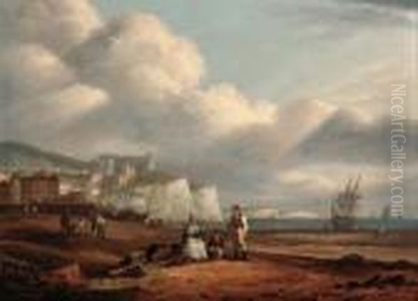 Fisherfolk At The End Of The Day On The Brittany Coast Oil Painting by Thomas Luny