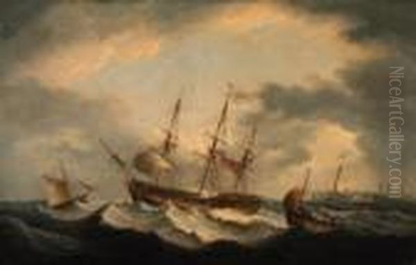 Ships Sheltering Oil Painting by Thomas Luny