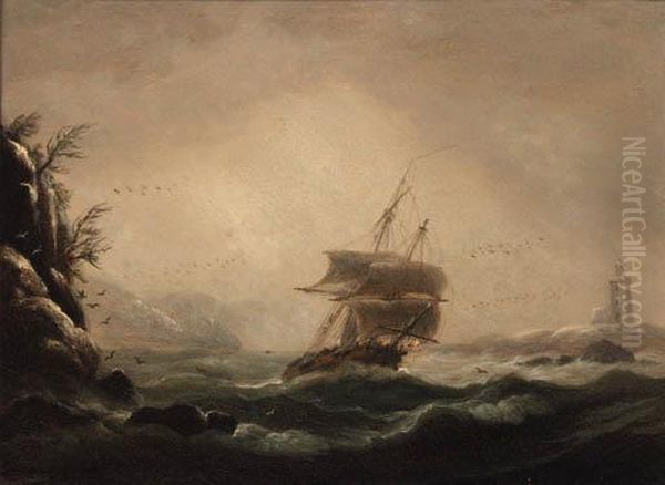 The U.s. Brig Vixen Passing Sambro Head Lighthouse, Novascotia Oil Painting by Thomas Luny