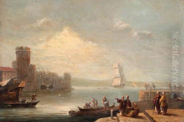 A New Arrival Off A Levantine Port Oil Painting by Thomas Luny