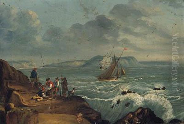 Landing The Catch; And A Wayside Conversation Oil Painting by Thomas Luny