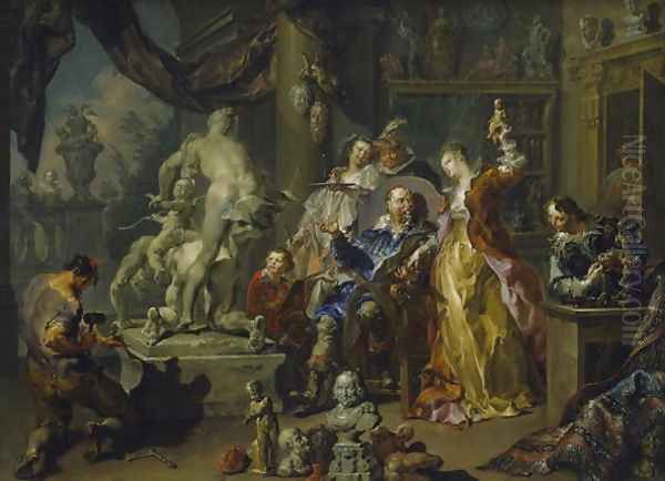 The Sculptors Studio, 1730 Oil Painting by Johann Georg Platzer