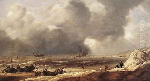 Shipwreck on a Beach 1631 Oil Painting by Jan Porcellis