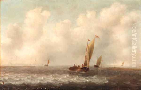 A Dutch kaag and other shipping in choppy seas Oil Painting by Jan Porcellis