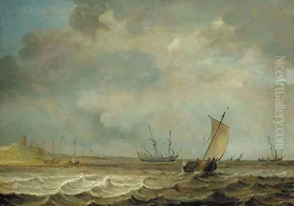 A smalschip, a frigate and other shipping in choppy seas Oil Painting by Jan Porcellis