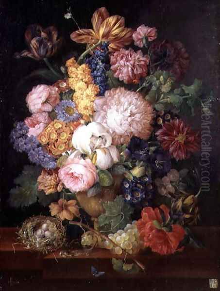 A Still Life of Flowers and Fruit Oil Painting by Franz Xaver Petter