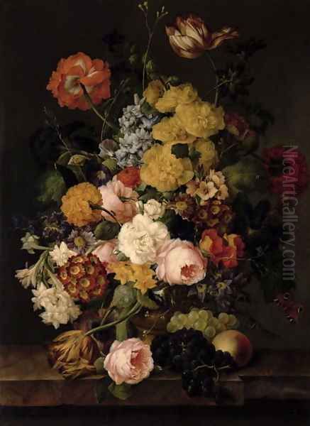 Still Life - Roses, tulips and other flowers Oil Painting by Franz Xaver Petter