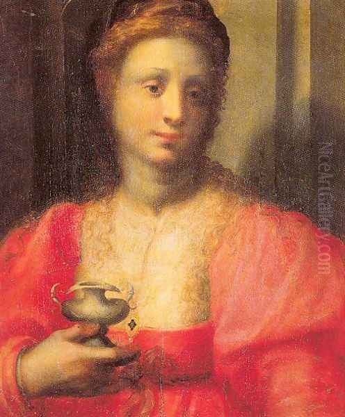 Portrait of a Woman Dressed as Mary Magdalen Oil Painting by Domenico Puligo