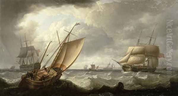 Dutch Galliot and English shipping off Penzance Oil Painting by Charles Martin Powell