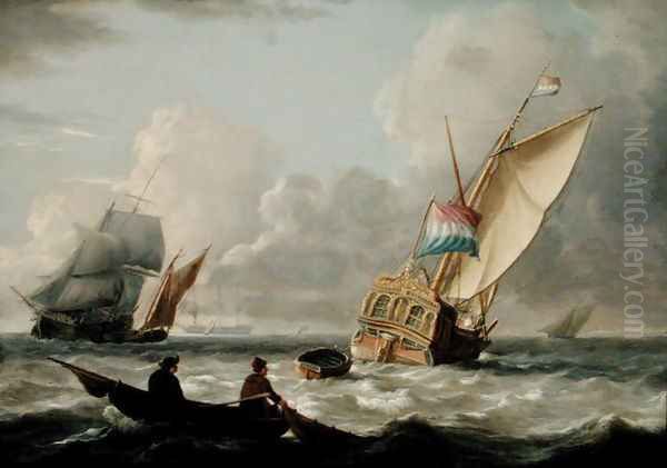 A Dutch Admiralty Yacht and other Shipping Oil Painting by Charles Martin Powell