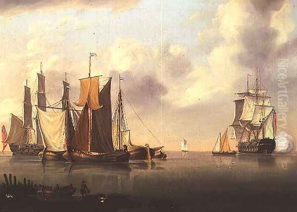 Shipping in a Calm Oil Painting by Charles Martin Powell