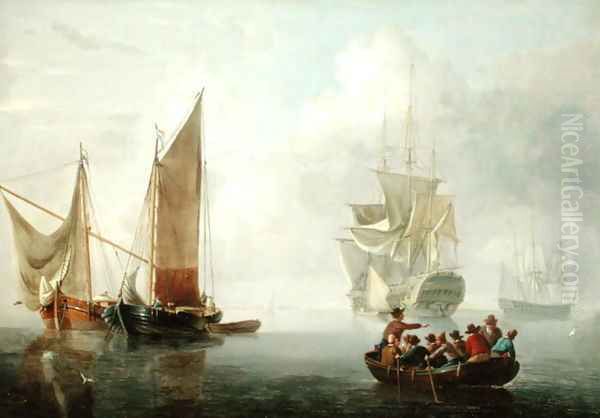 Becalmed off a Dutch Coastline Oil Painting by Charles Martin Powell