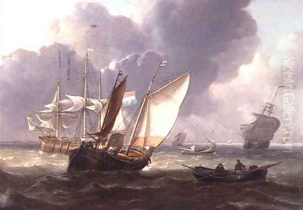 Dutch Three-Masters and Small Craft in a Swell Oil Painting by Charles Martin Powell