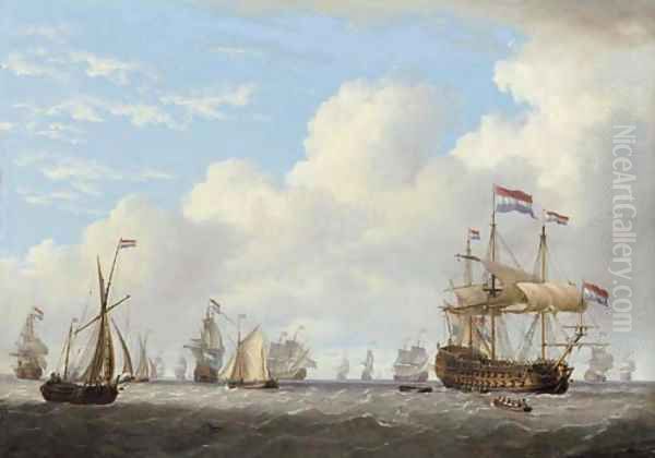 Dutch men-o'-war and other shipping in a calm Oil Painting by Charles Martin Powell