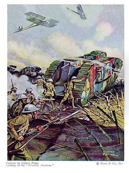 A Tank Attack Oil Painting by Clinton Pettee