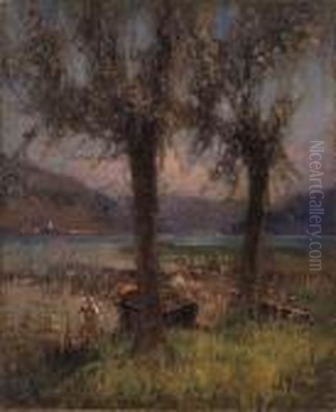 Paesaggio Con Lago Oil Painting by Alessandro Lupo